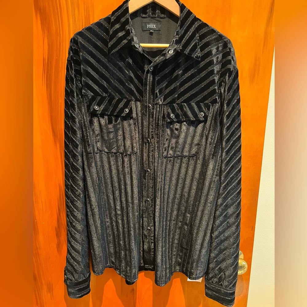 Black Velvet Long Sleeve Button Down Shirt